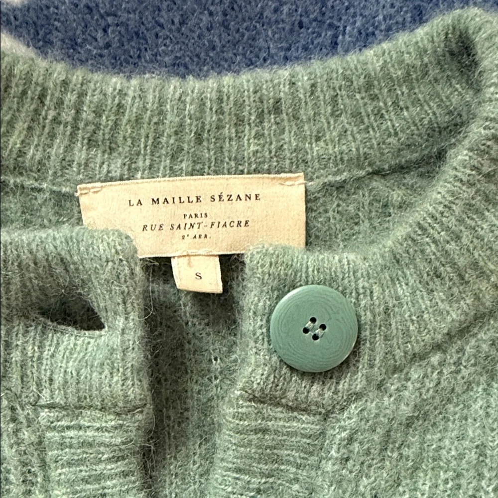 Sezane Mint Green Button-Up Wool Cardigan - Picture 4 of 5
